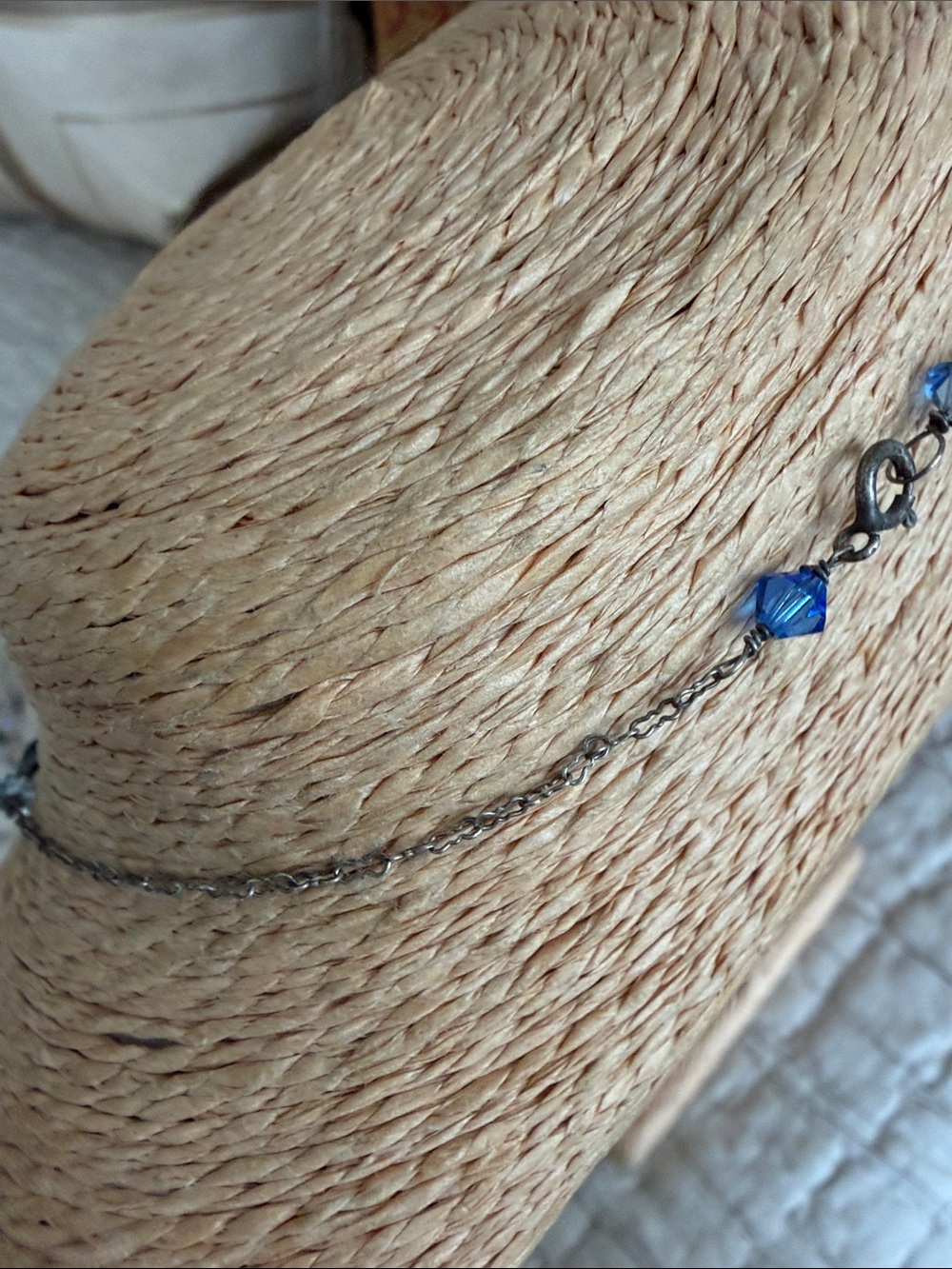 Crystal necklace blue ice cobalt floral center sterling silver oxidized - Picture 10 of 11